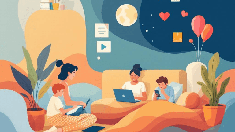 A professional blog header illustration for an article about Digital Parenting & Family Tech.Context: Sarah thought she ...